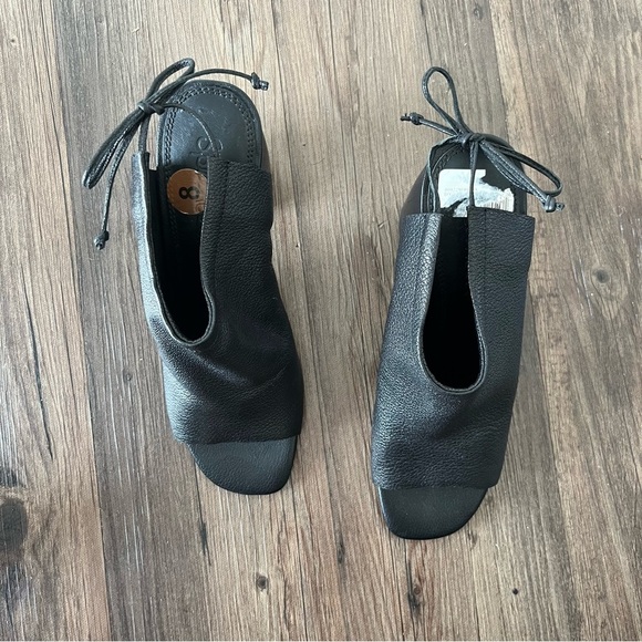 Splendid Heels Women's 10 Lynn Leather Ankle Sandals Black Peep Toe - Picture 3 of 7